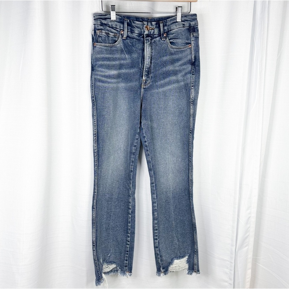 Good American Good Curve Jeans Womens 10/30 Blue High Rise Raw Hem Skinny EUC